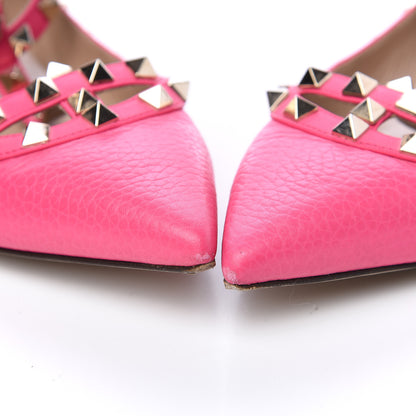 Valentino Garavani Pebbled Calfskin Rockstud Cage Ballerina Flats 38 Peony 11 of 11