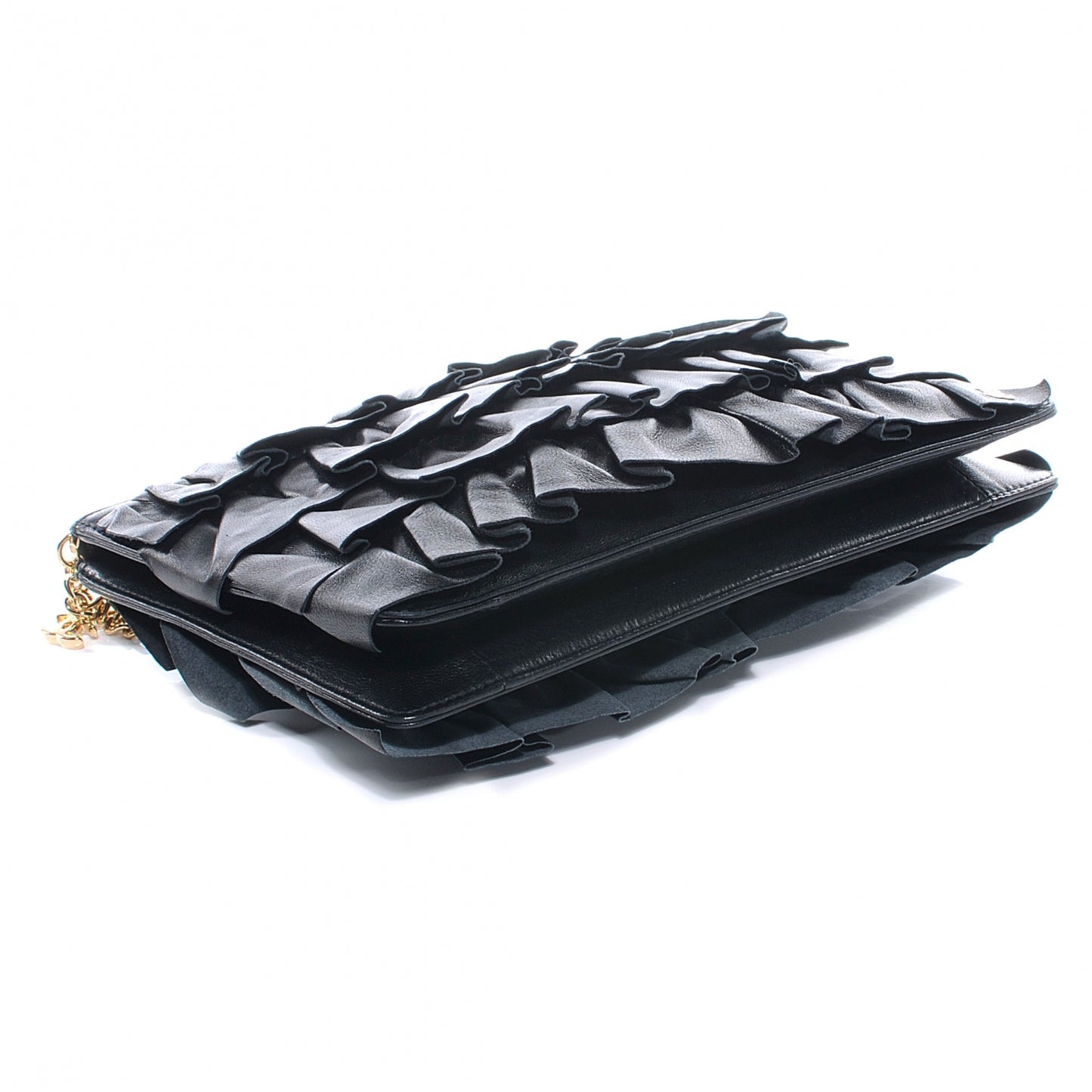 Lambskin Ruffle Evening Bag Black