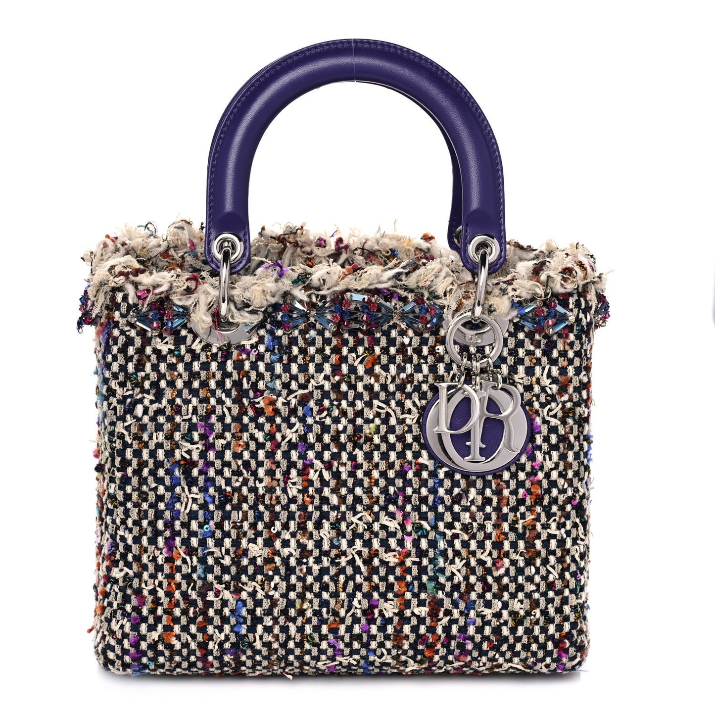 Tweed Fringe Medium Lady Dior Purple