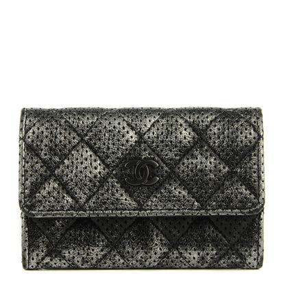 Chanel Metallic Calfskin Perforated Quilted Card Holder Grey 1 of 7