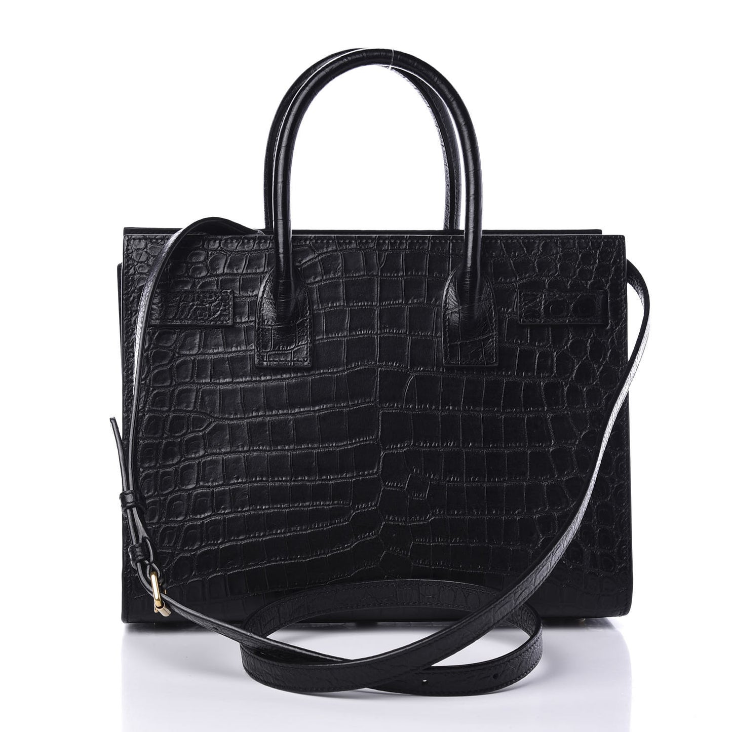Calfskin Crocodile Embossed Baby Sac De Jour Black
