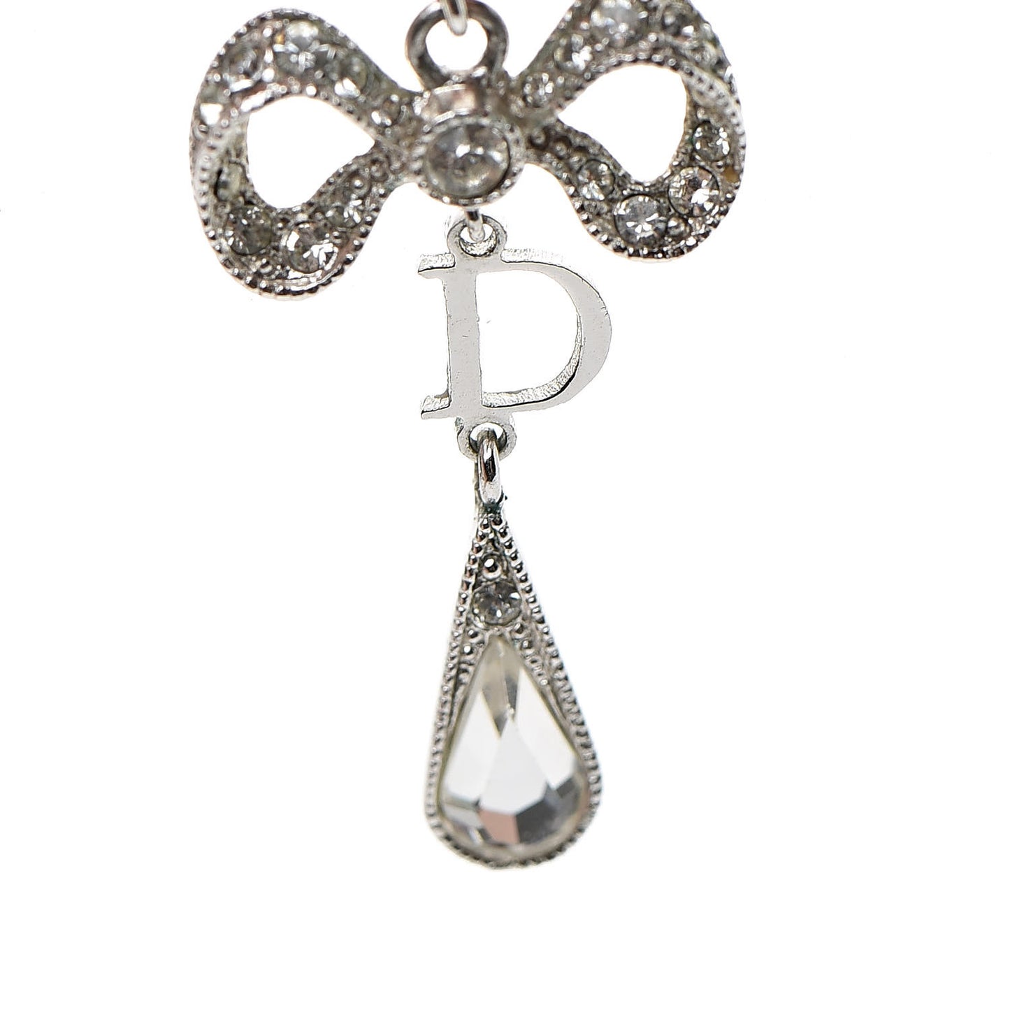 Crystal Bow Hoop Earrings Silver