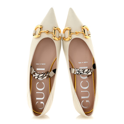 Gucci Nappa Lumiere Deva Horsebit Chain Embellished Flats 35.5 Dusty White 2 of 10