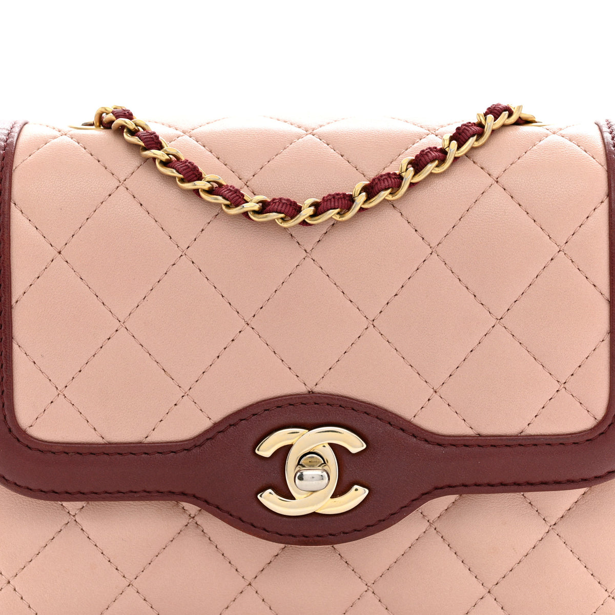 Lambskin Quilted Mini Two Tone Day Flap Pink Burgundy