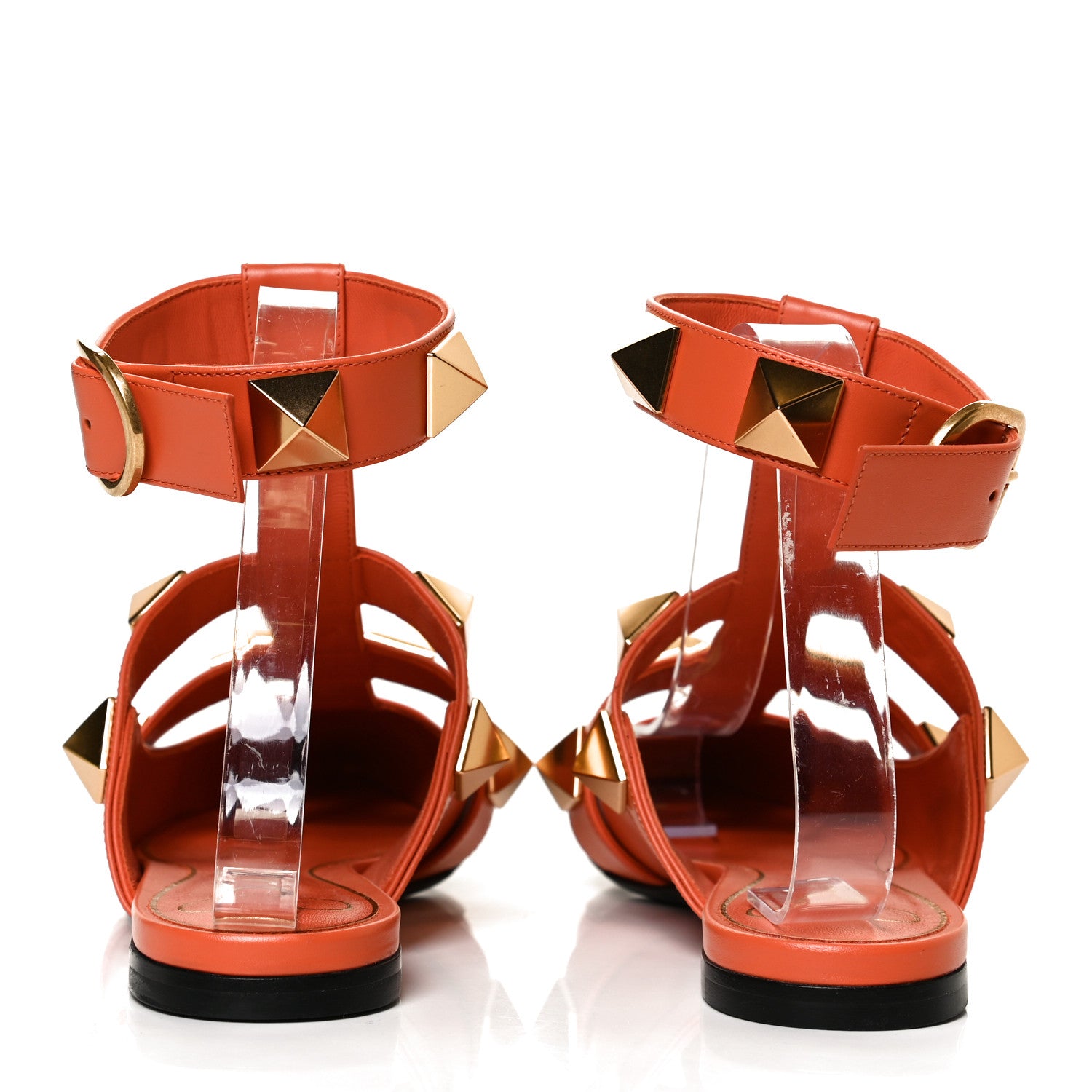 Valentino Garavani Calfskin Roman Stud Ankle Strap Flat Mules 38.5 Orange Zest 6 of 10