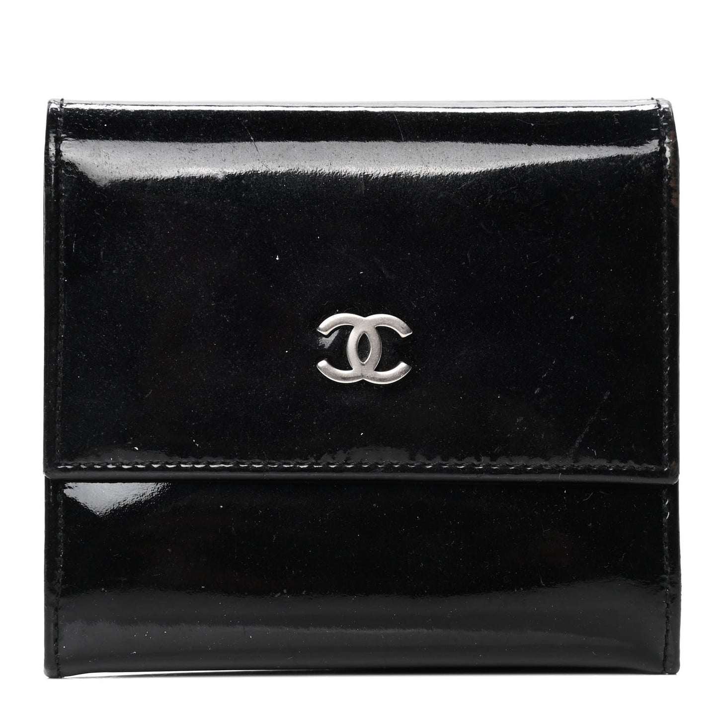 Patent Compact CC Flap Wallet Black