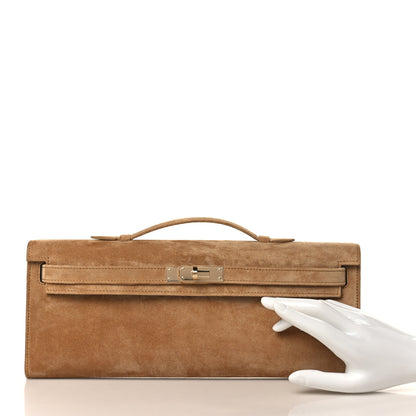 Hermes Veau Doblis Suede Kelly Cut Clutch Pochette Ocre 2 of 7