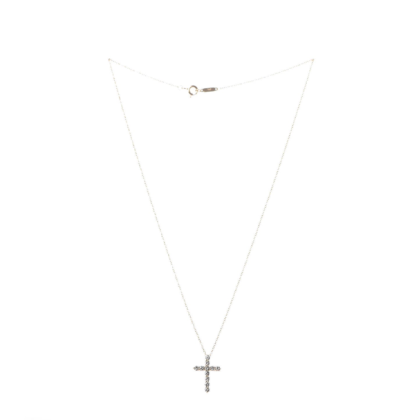 18K Yellow Gold Diamond Small Cross Pendant Necklace