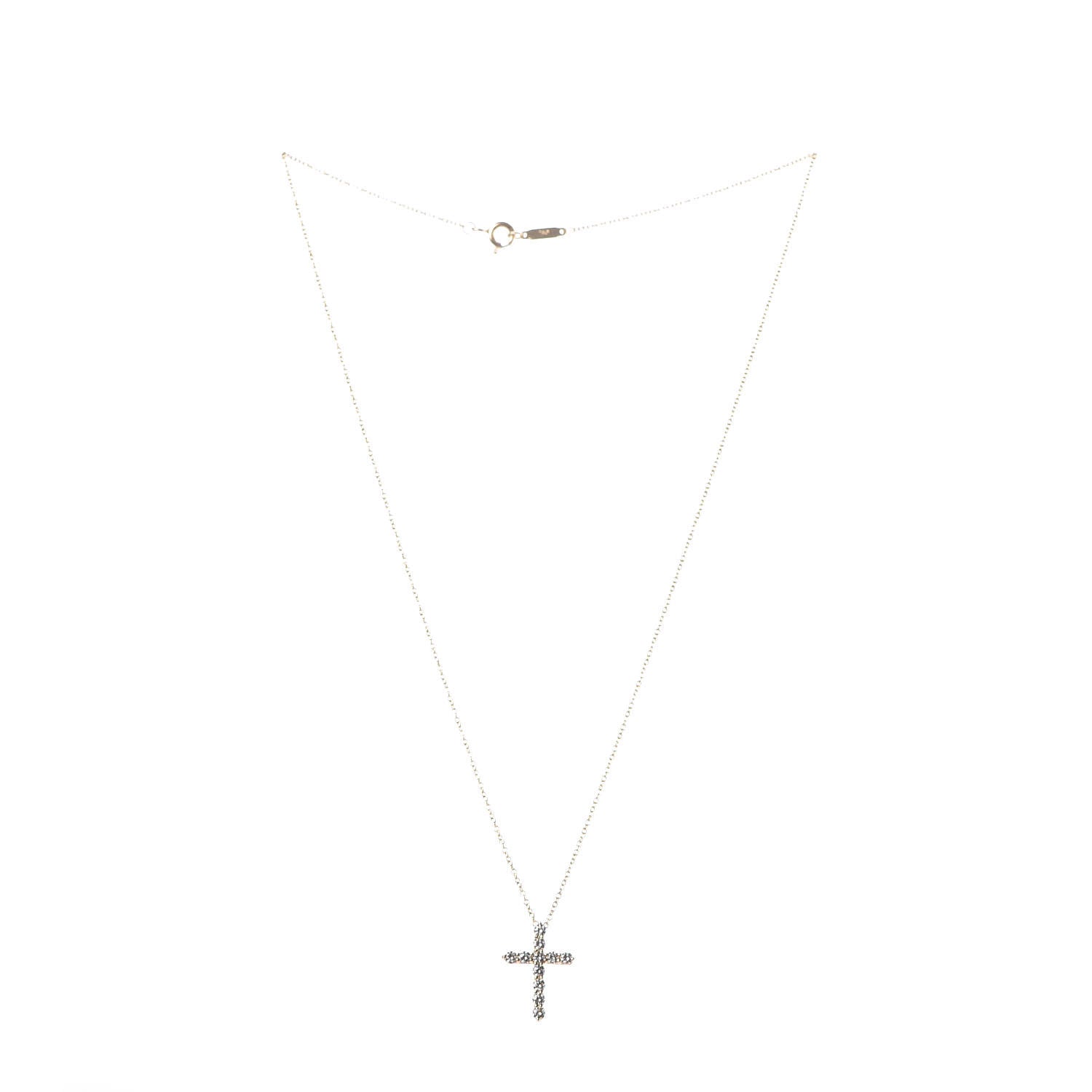 Tiffany 18K Yellow Gold Diamond Small Cross Pendant Necklace 4 of 7