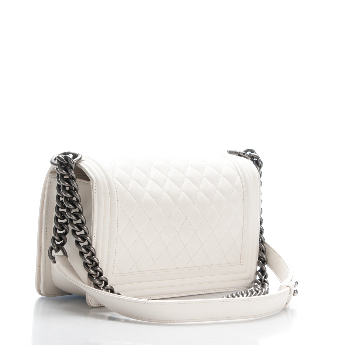 Lambskin Quilted Medium Boy Flap White