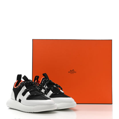 Hermes Technical Canvas Calfskin Womens Duel Sneakers 36 White Black 9 of 10
