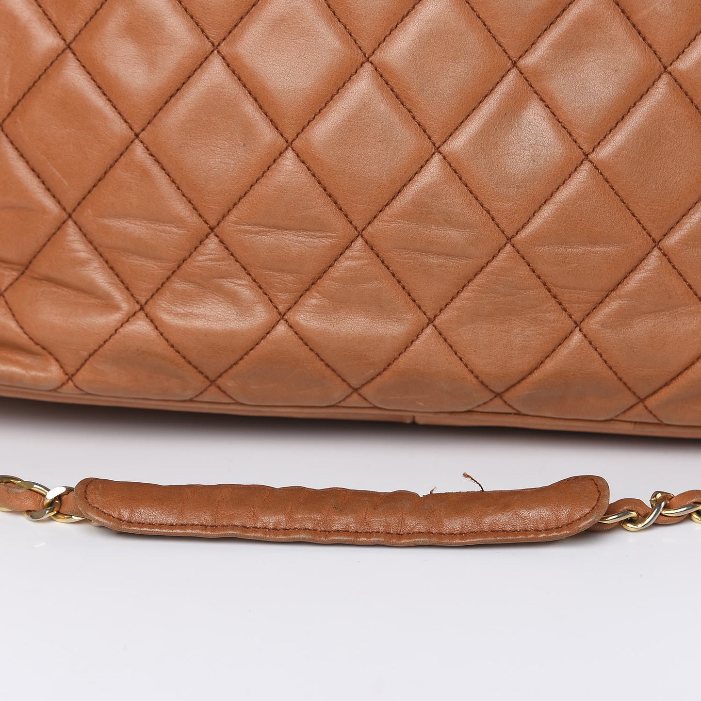 Lambskin Quilted Shopping Tote Brown