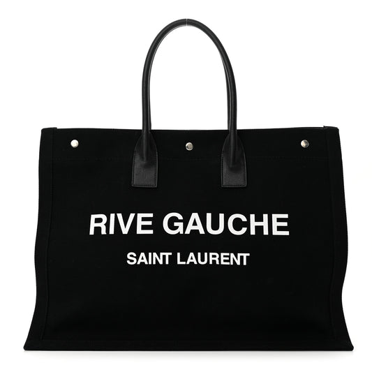 Linen Calfskin Rive Gauche Tote Black