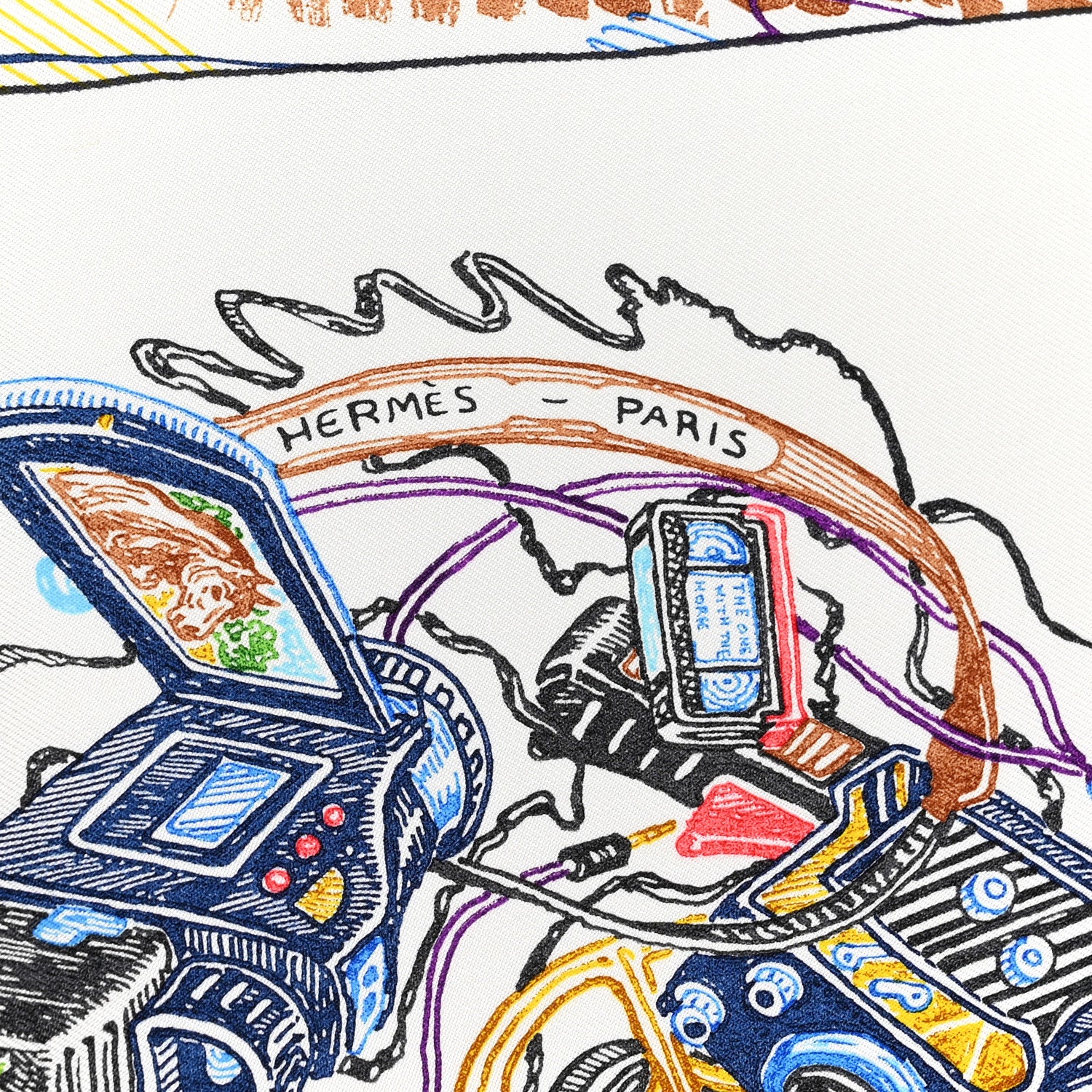 Hermes Silk Chevaloscope Scarf 90 White Bleu Multicolor 3 of 4