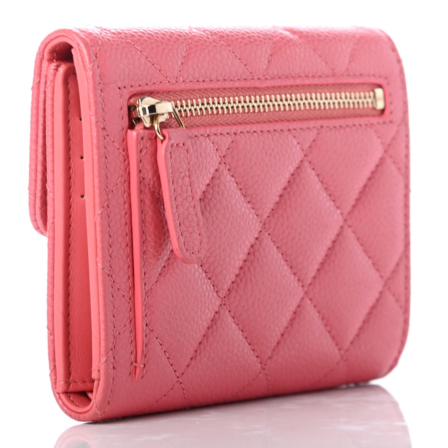 Caviar Quilted Compact Flap Wallet Pink