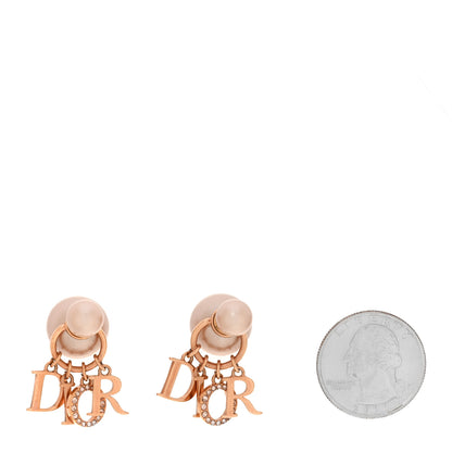 Christian Dior Pearl Crystal Tribal Logo Charms Earrings Rose Gold 2 of 4