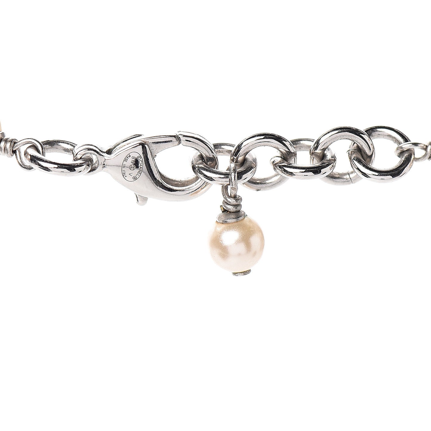Crystal Pearl CC Long Necklace Silver
