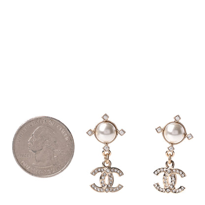 Chanel Crystal Pearl CC Drop Earrings Gold 2 of 5