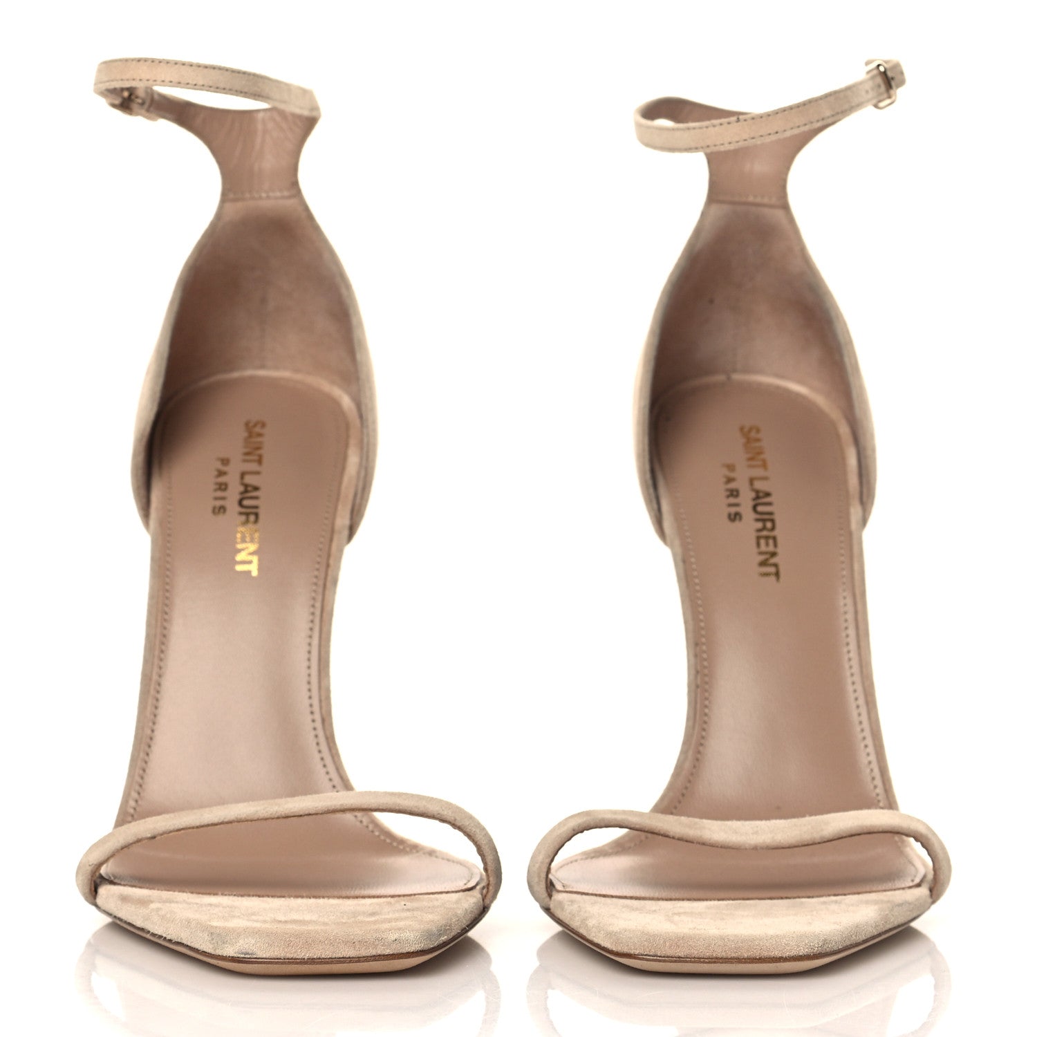 Saint Laurent Suede Calfskin Opyum 110 Sandals 38.5 Cachemere Pale Gold 2 of 11