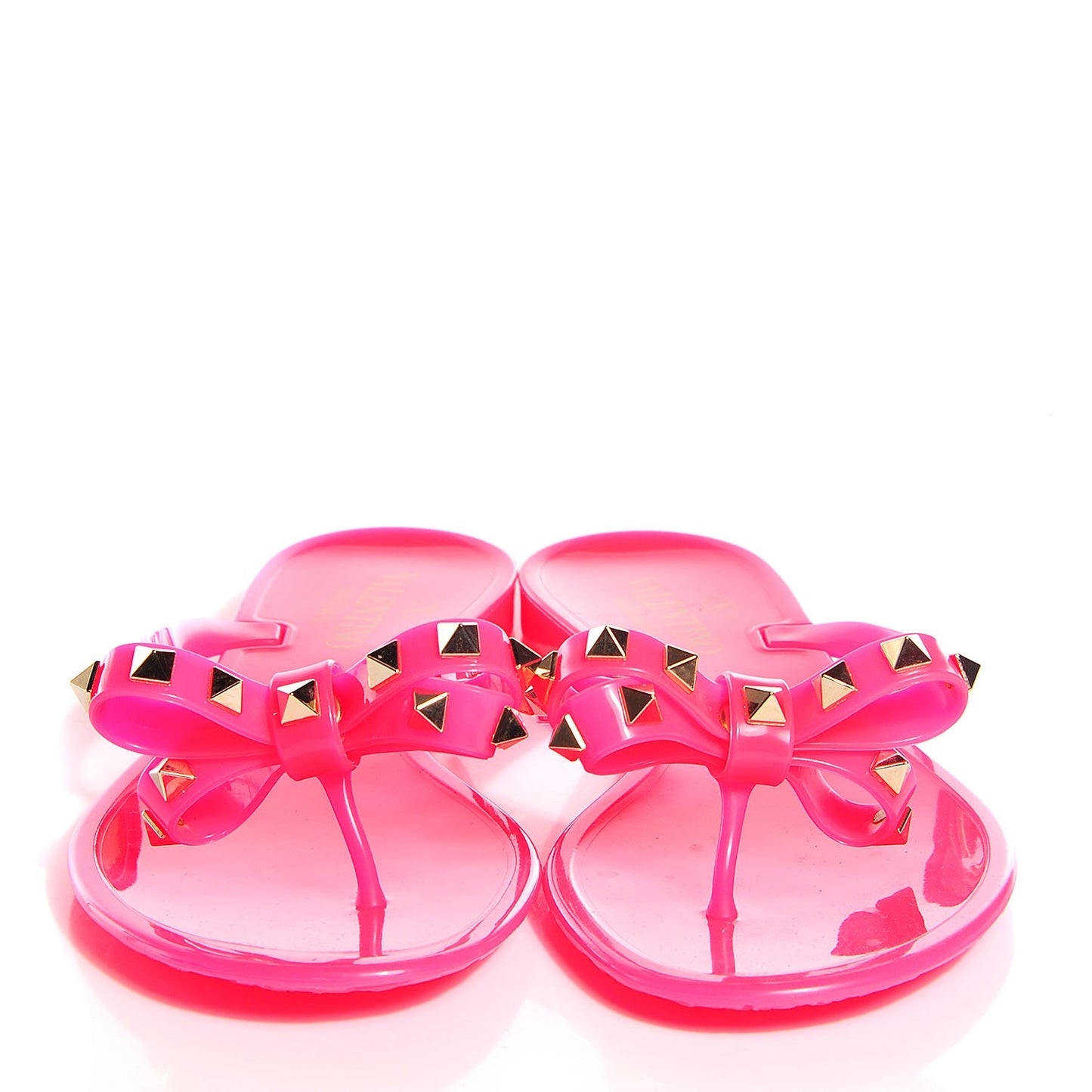 PVC Jelly Rockstud Bow Thong Sandals 39 Fuxia Fluo