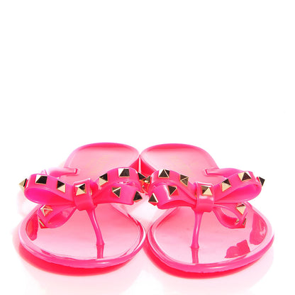 Valentino Garavani PVC Jelly Rockstud Bow Thong Sandals 39 Fuxia Fluo 2 of 6