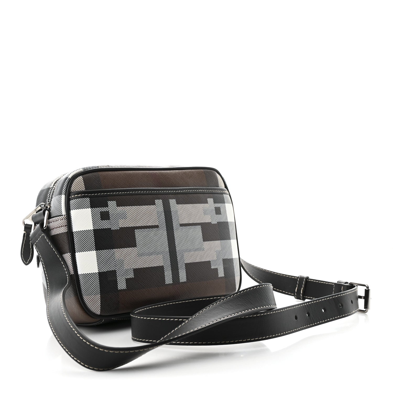 Burberry E-Canvas Calfskin Geometric Check Paddy Messenger Dark Birch Brown White 3 of 10