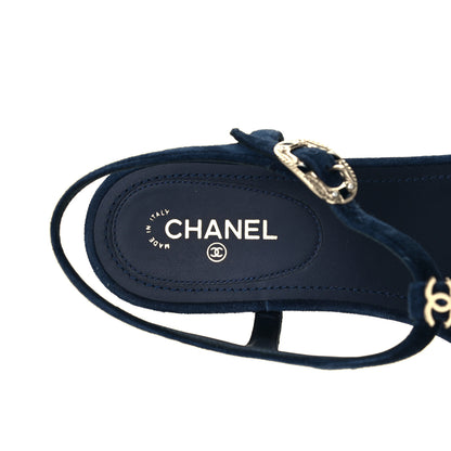 Chanel Suede Calfskin Thong Sandals 38 Navy Blue 9 of 11