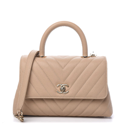 Chanel Caviar Chevron Quilted Mini Coco Handle Flap Beige 1 of 11