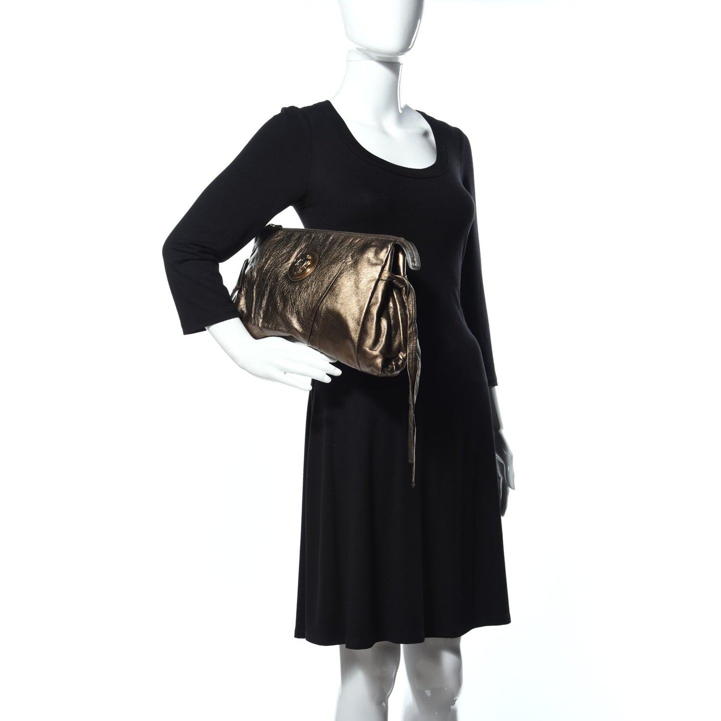 Calfskin Hysteria Large Clutch Metallic Gold