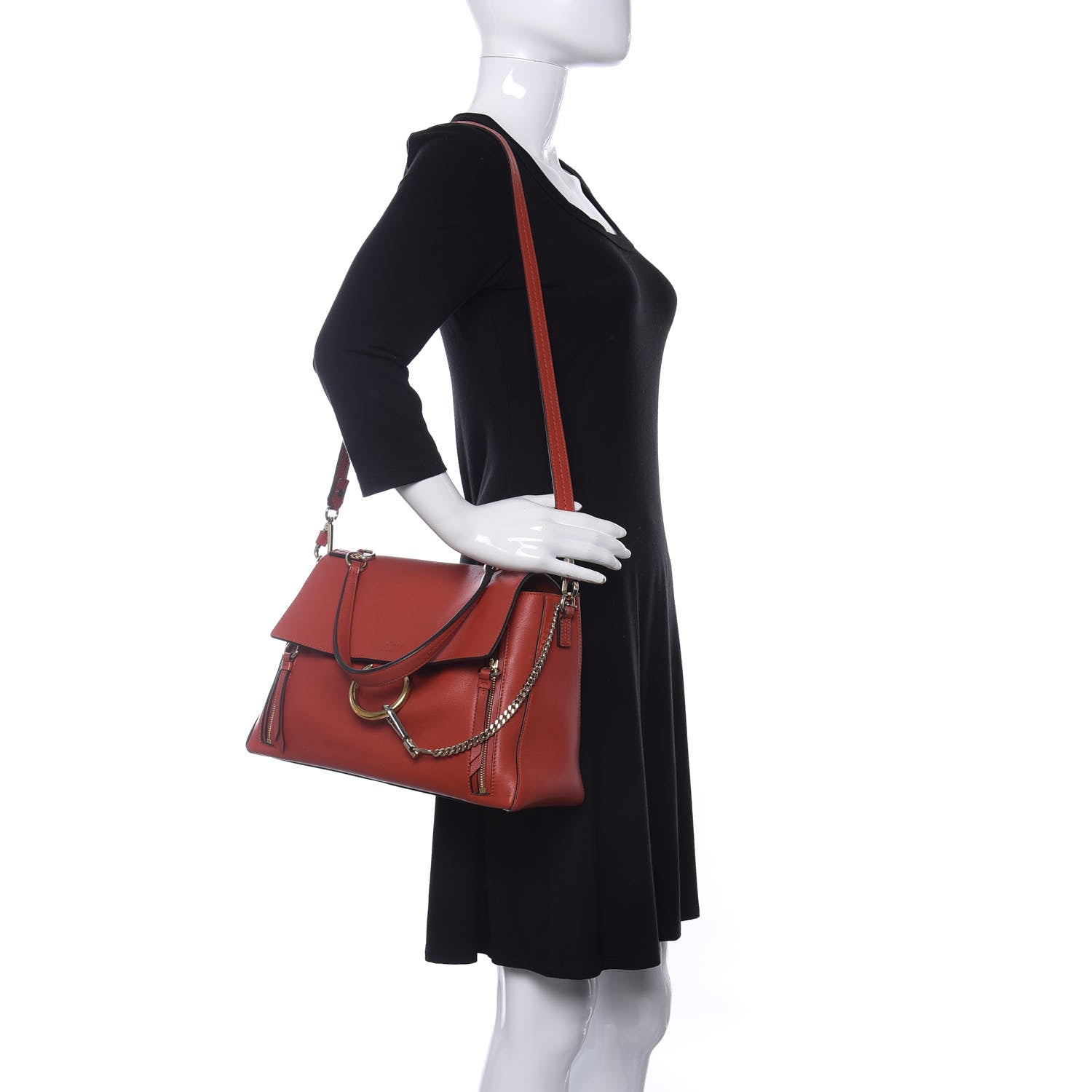 Chloe Calfskin Medium Faye Day Shoulder Bag Terracotta Red 2 of 9