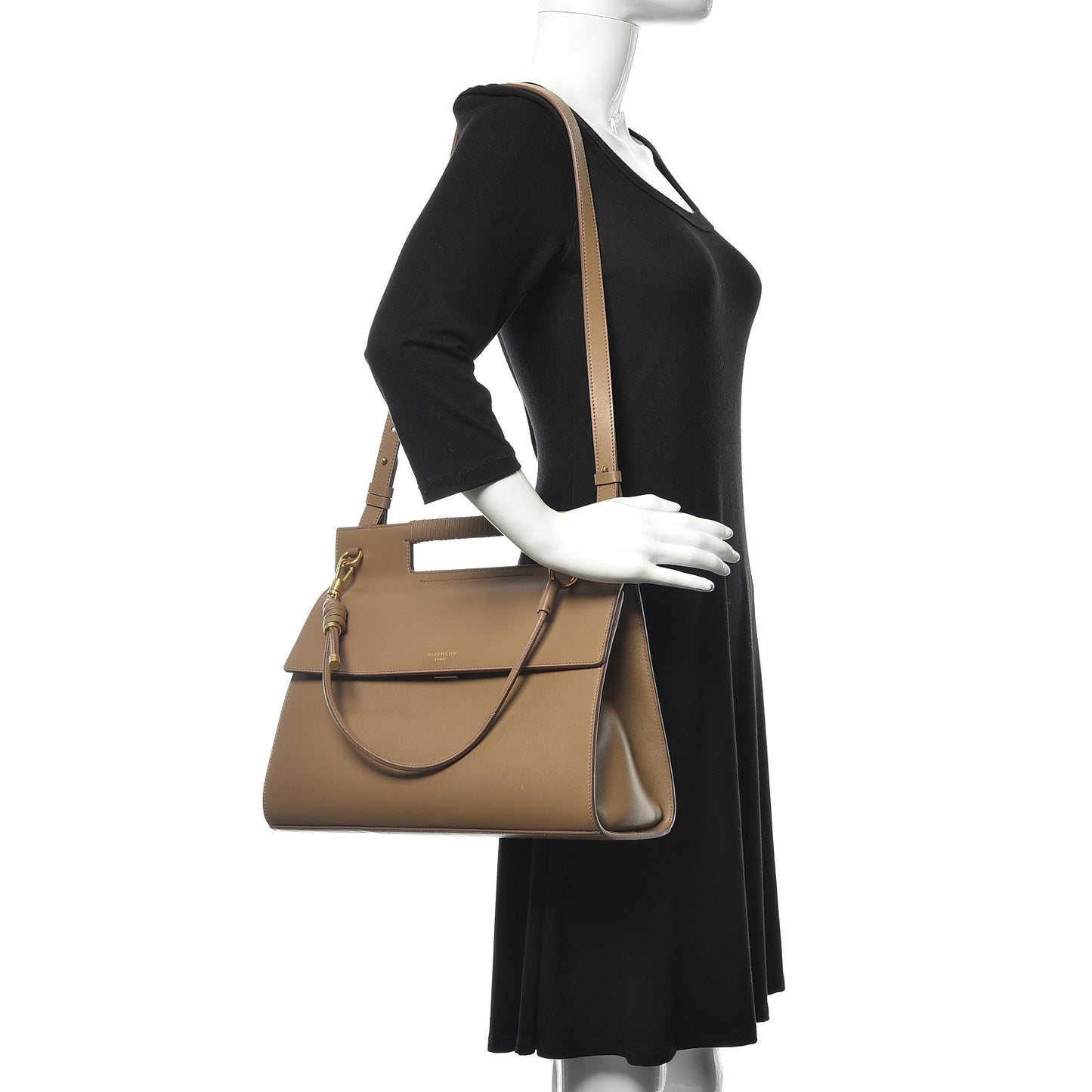 Calfskin Large Whip Top Handle Shoulder Bag Taupe