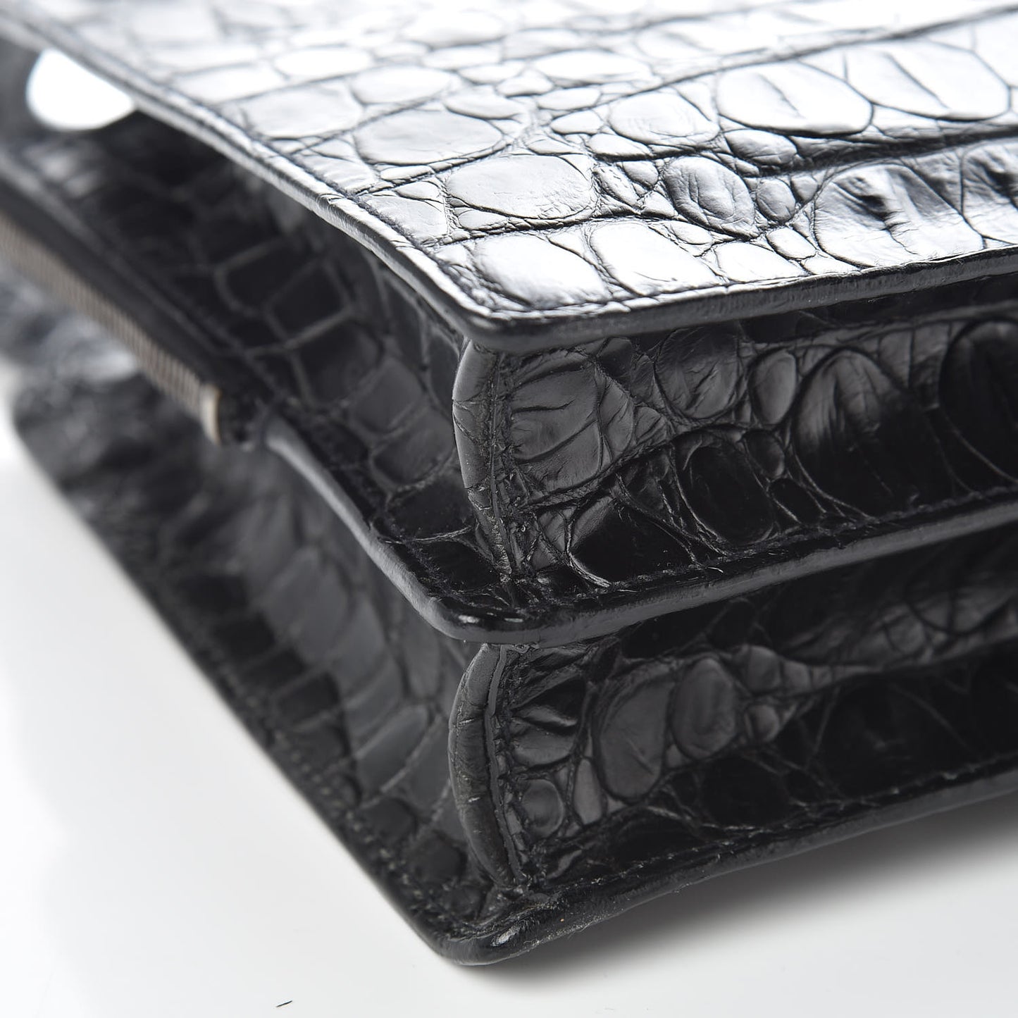 Calfskin Crocodile Embossed Top Handle Tote Black