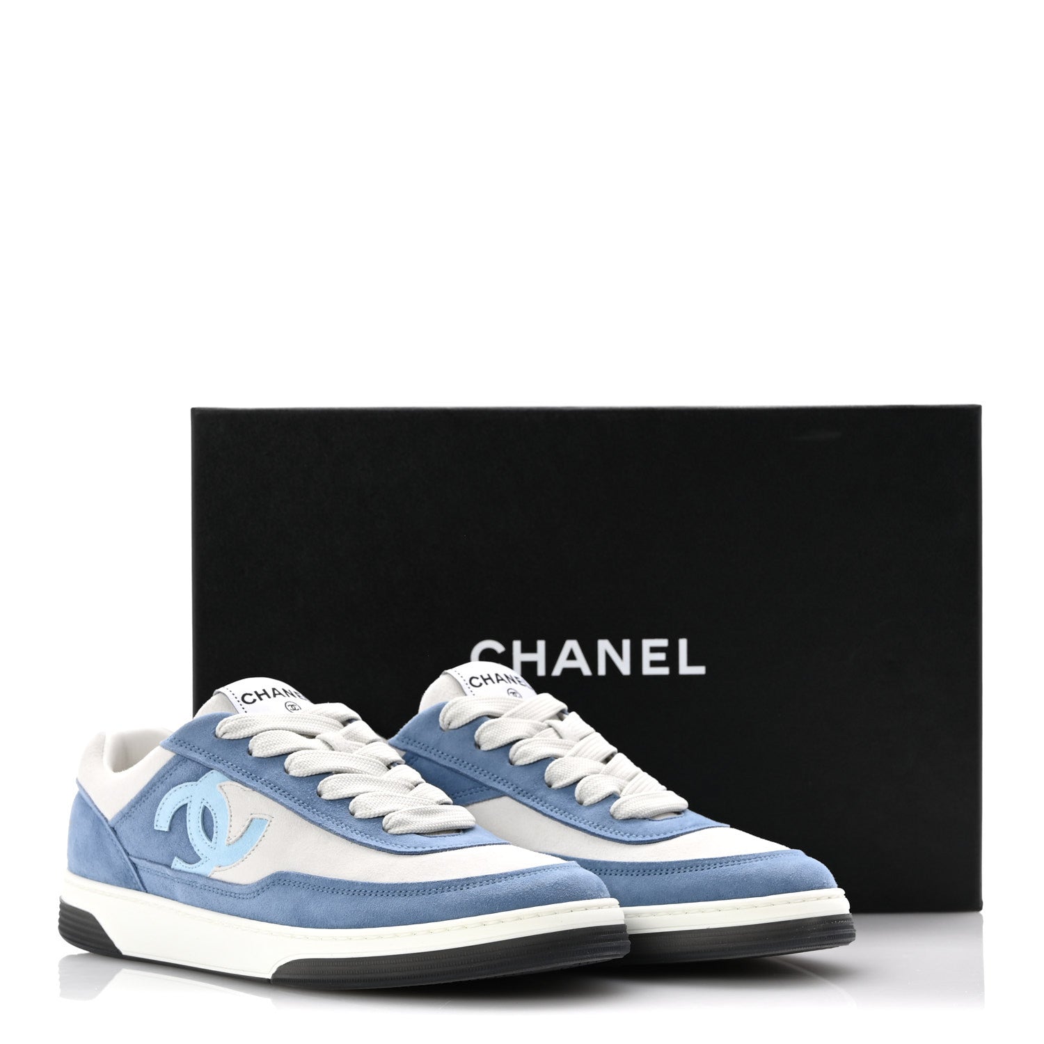Chanel Suede Kidskin Womens CC Sneakers 39 White Blue 10 of 10