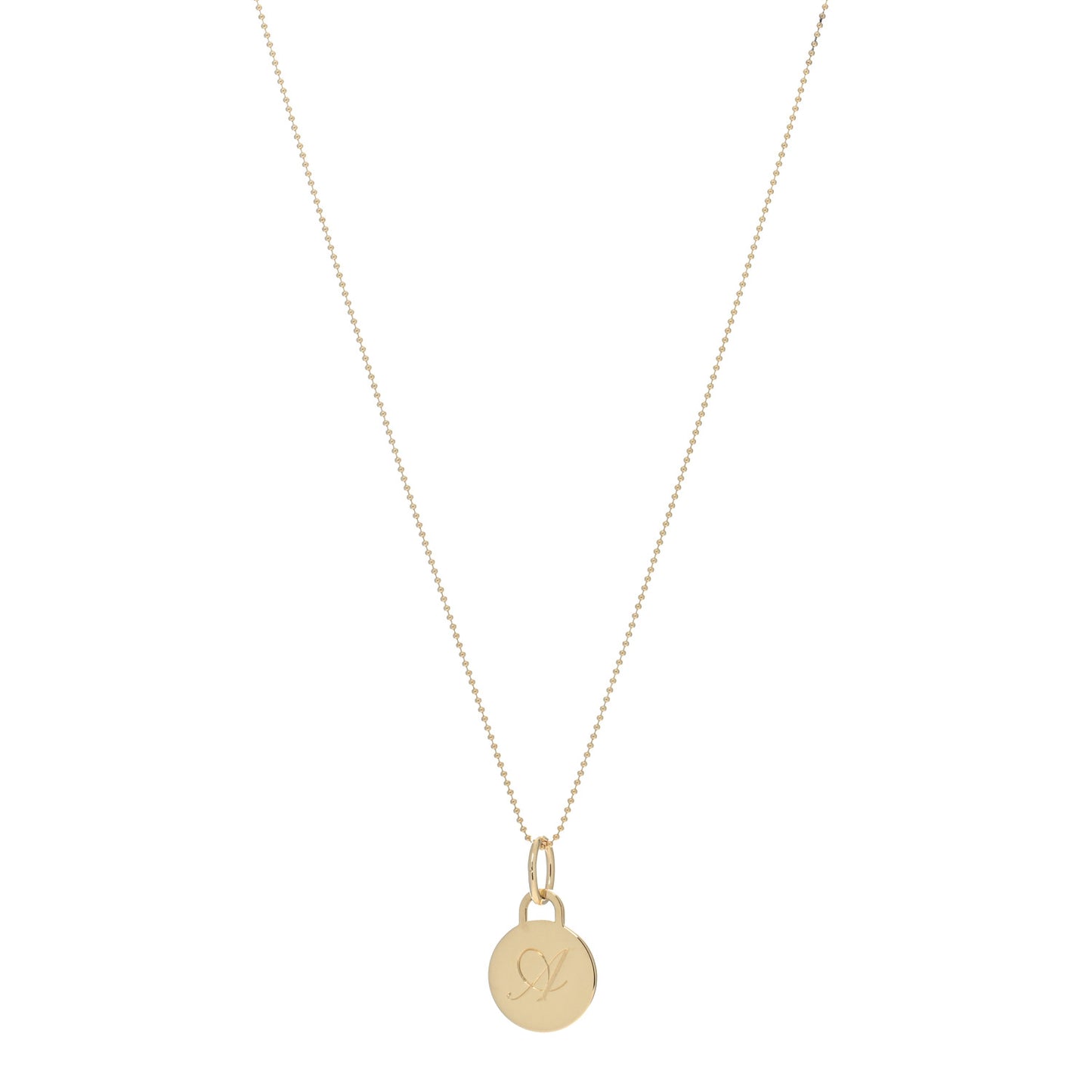 18K Yellow Gold Letter A Round Tag Pendant Necklace