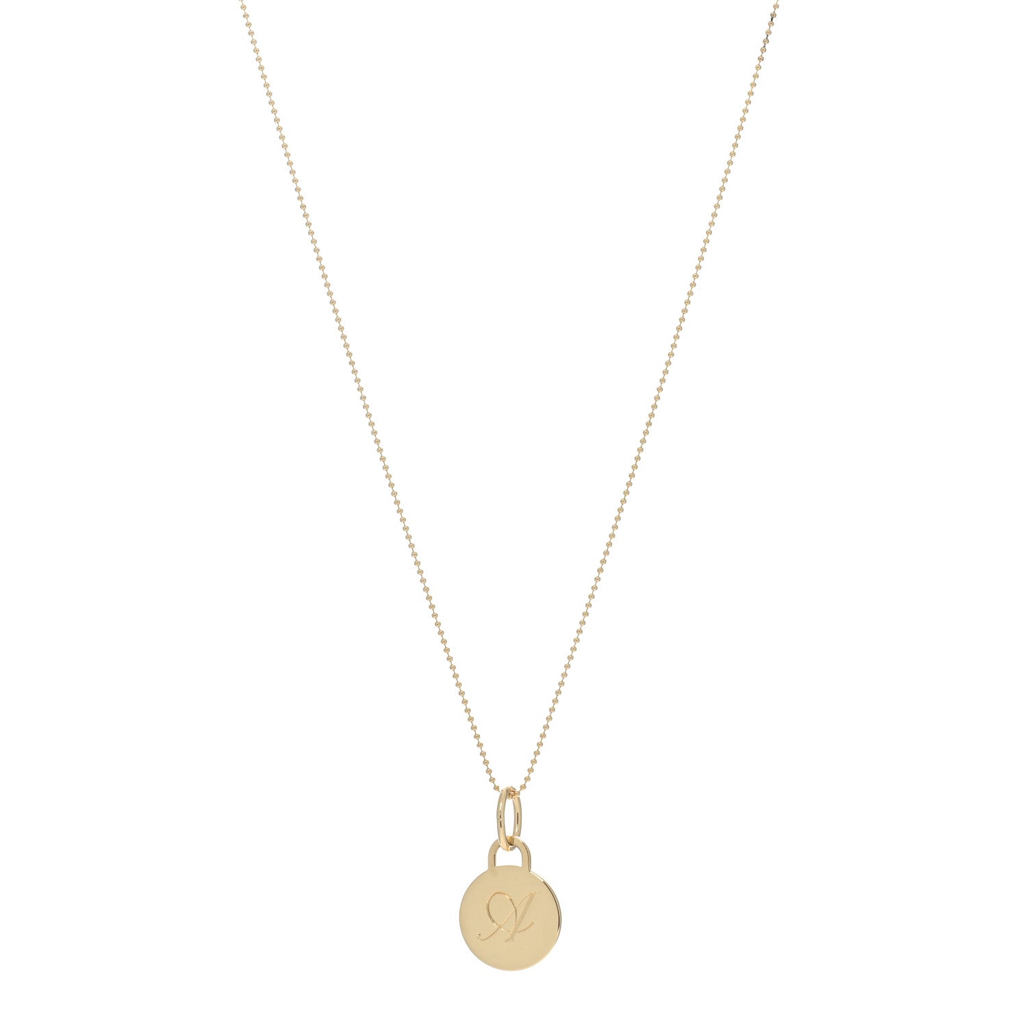 Tiffany 18K Yellow Gold Letter A Round Tag Pendant Necklace 1 of 3