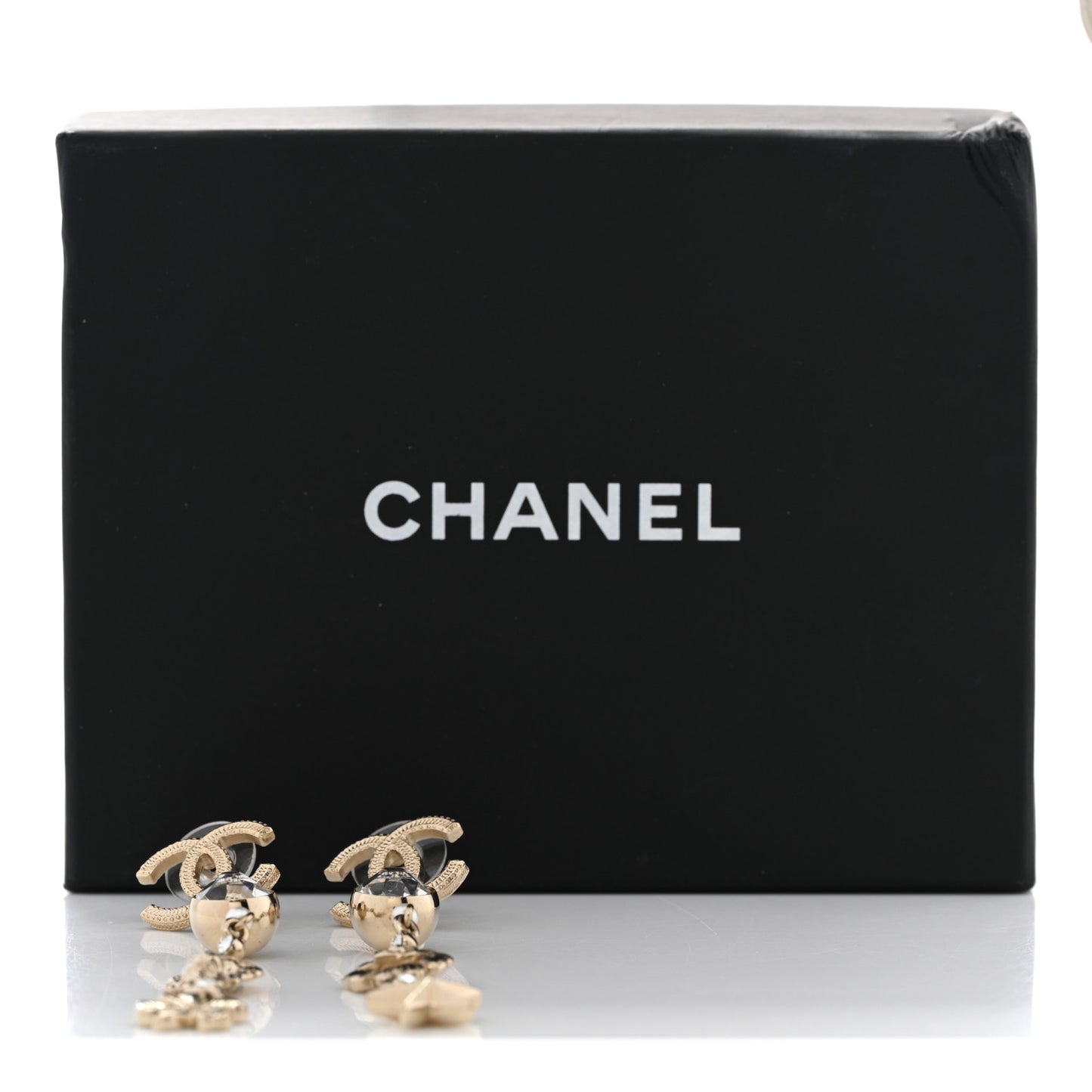 Crystal Pearl CC Charms Drop Earrings Gold