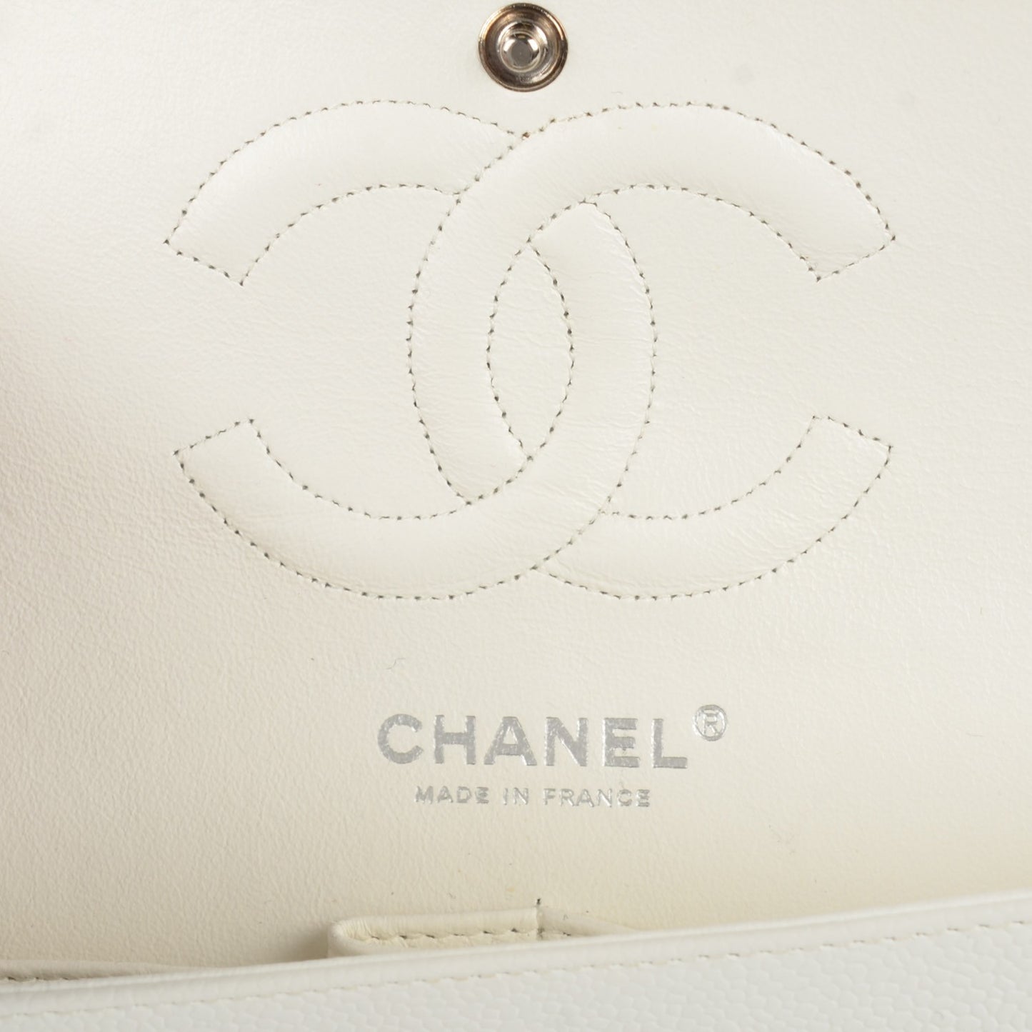 Caviar Quilted Medium Double Flap White