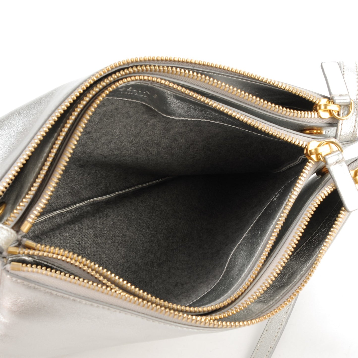 Laminated Smooth Lambskin Large Trio Crossbody Bag Silver