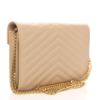 Saint Laurent Grain De Poudre Matelasse Chevron Monogram Chain Wallet Nude Powder 3 of 9