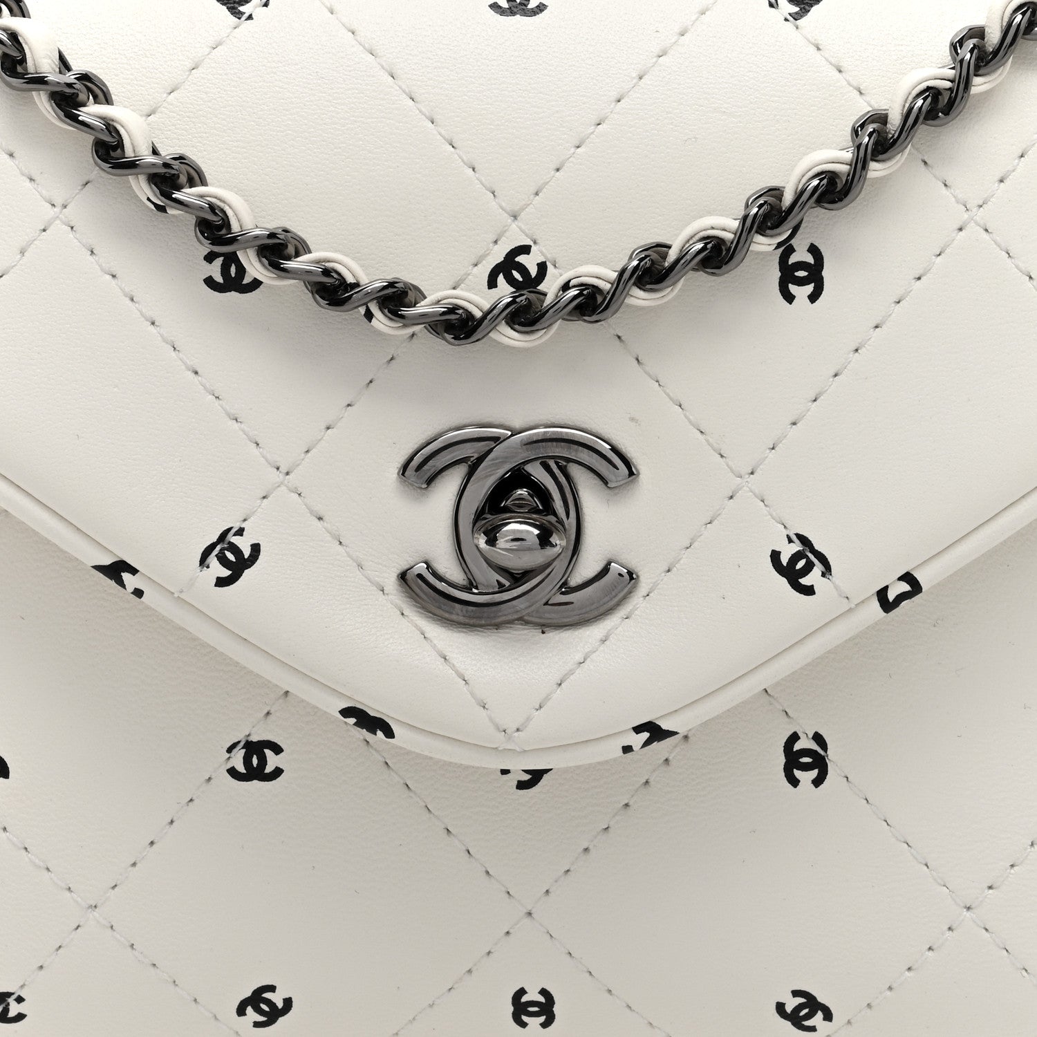Chanel Printed Lambskin Logo CC Envelope Clutch With Chain White 8 of 10