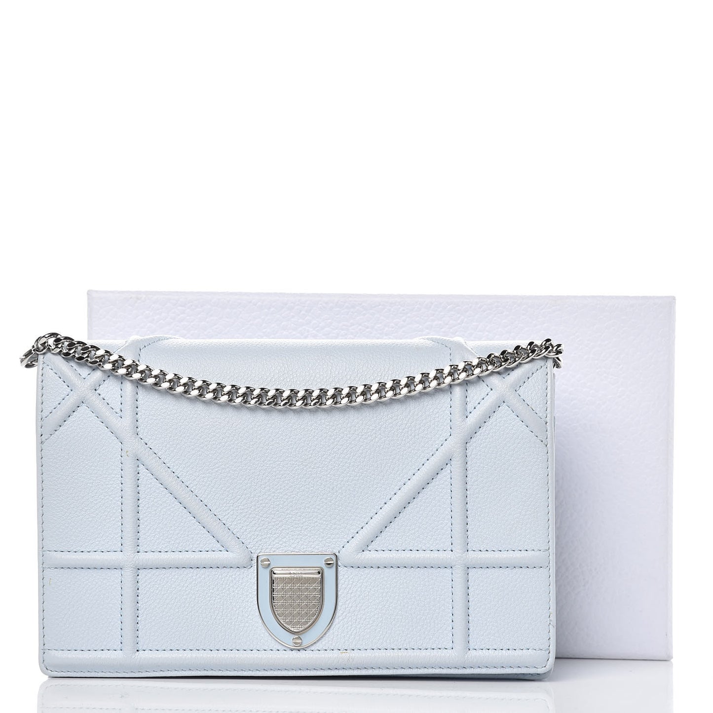 Grained Calfskin Diorama Wallet on Chain Pouch Light Blue