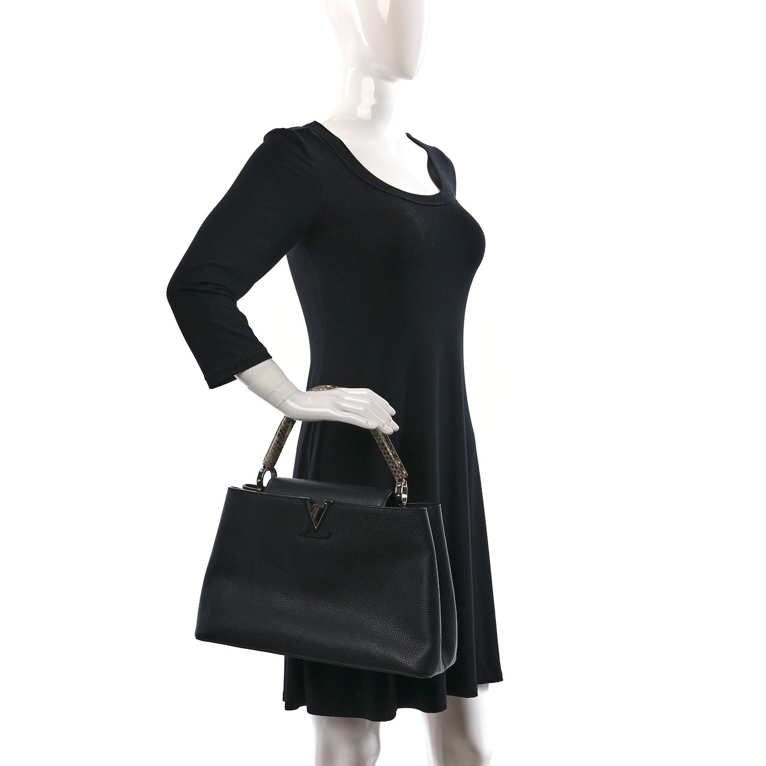 Louis Vuitton Taurillon Snakeskin Capucines MM Black 2 of 8