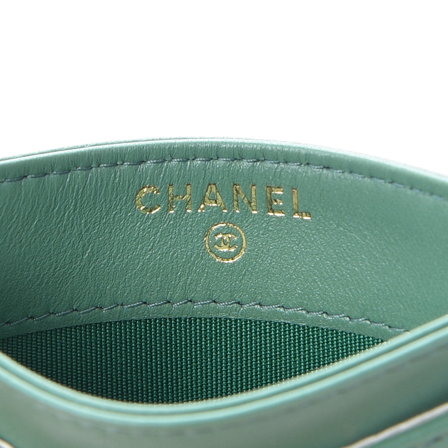 Chanel Lambskin Chevron Quilted Card Holder Green 6 of 9