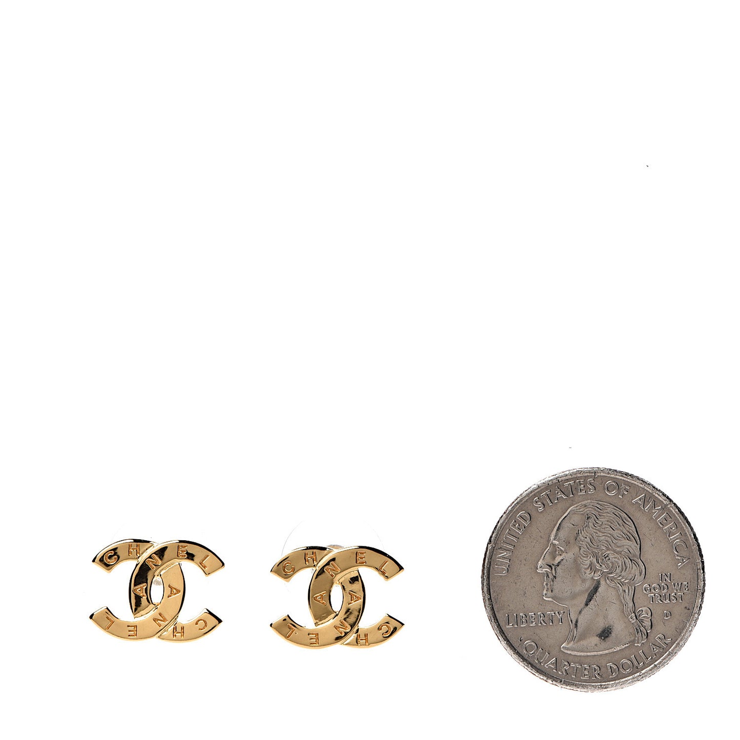 Metal CC Paris Button Stud Earrings Gold