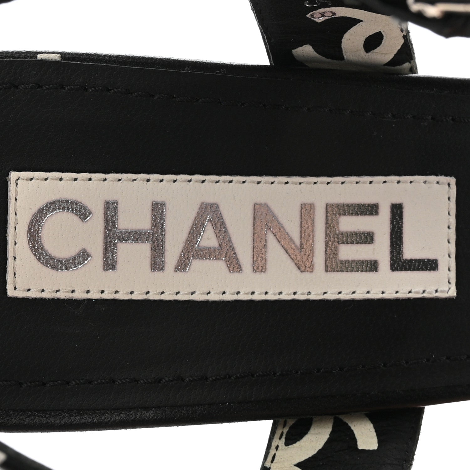 Chanel Printed Lambskin CC Platform Sandals 41 Black White 1887652