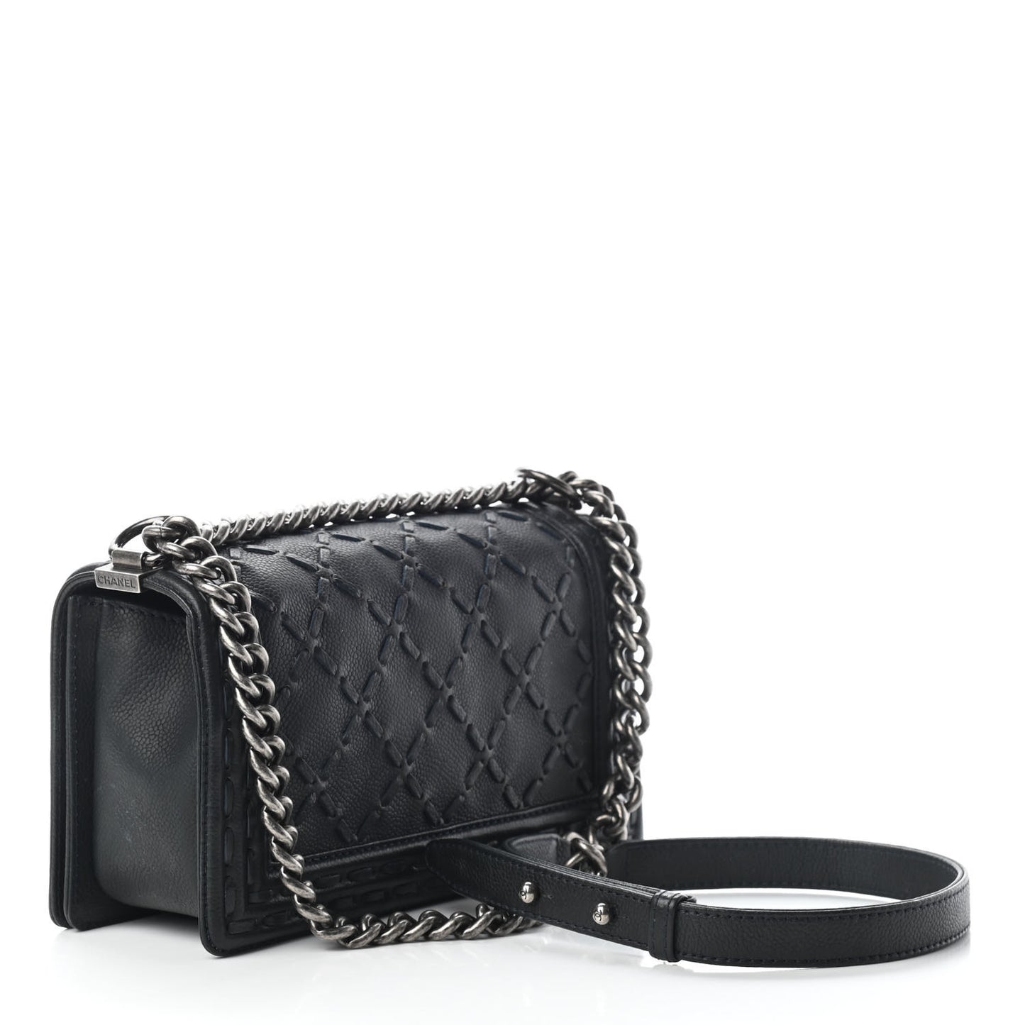 Caviar Stitched Medium Boy Flap Blue