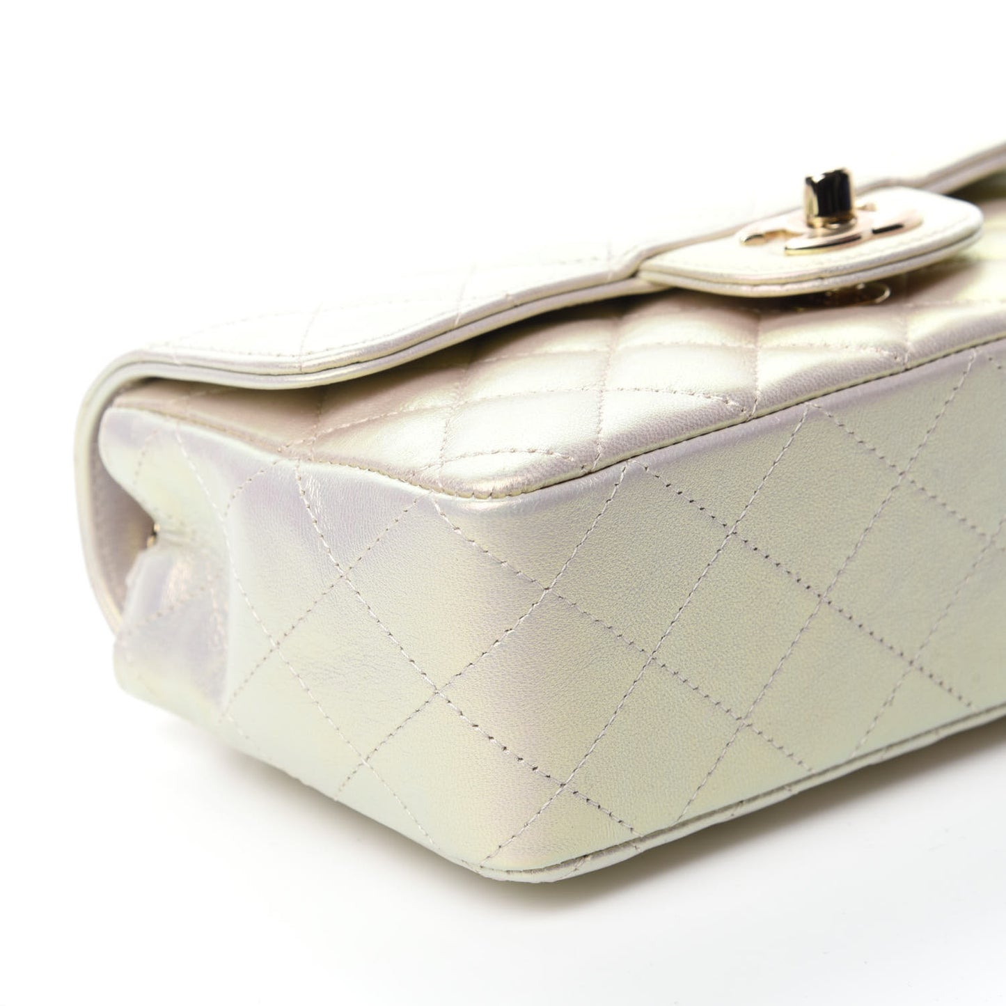 Iridescent Lambskin Quilted Mini Rectangular Flap Ivory