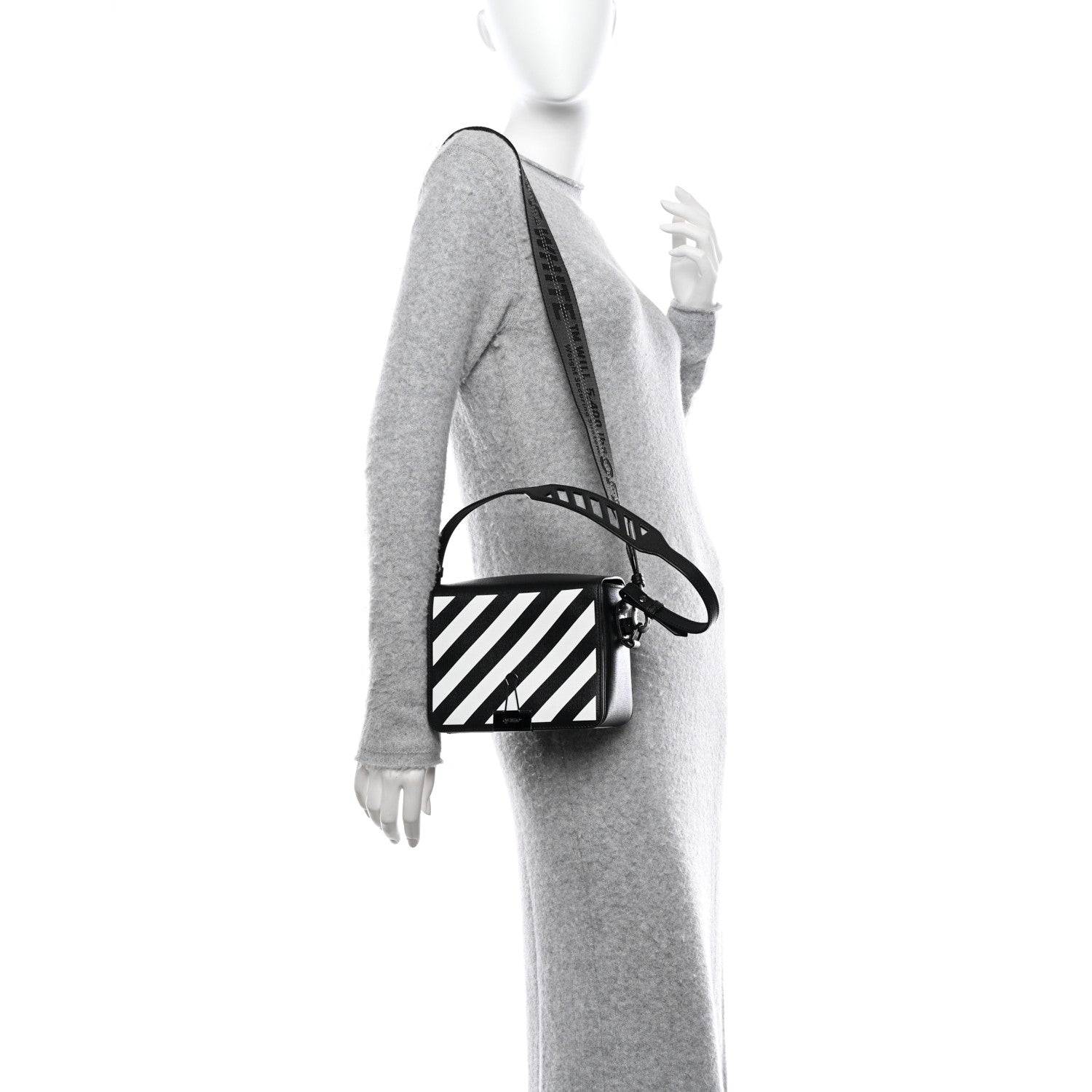 Off-White Saffiano Striped Diag Binder Clip Bag Black White 2 of 11