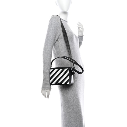 Off-White Saffiano Striped Diag Binder Clip Bag Black White 2 of 11