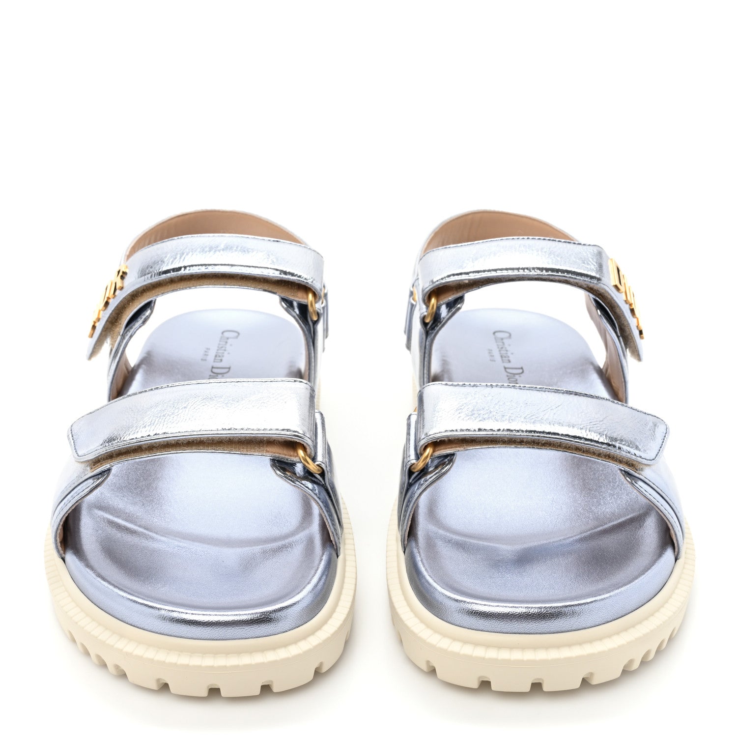Christian Dior Laminated Crinkled Calfskin Dioract Sandals 39 Indigo Metal 2 of 8